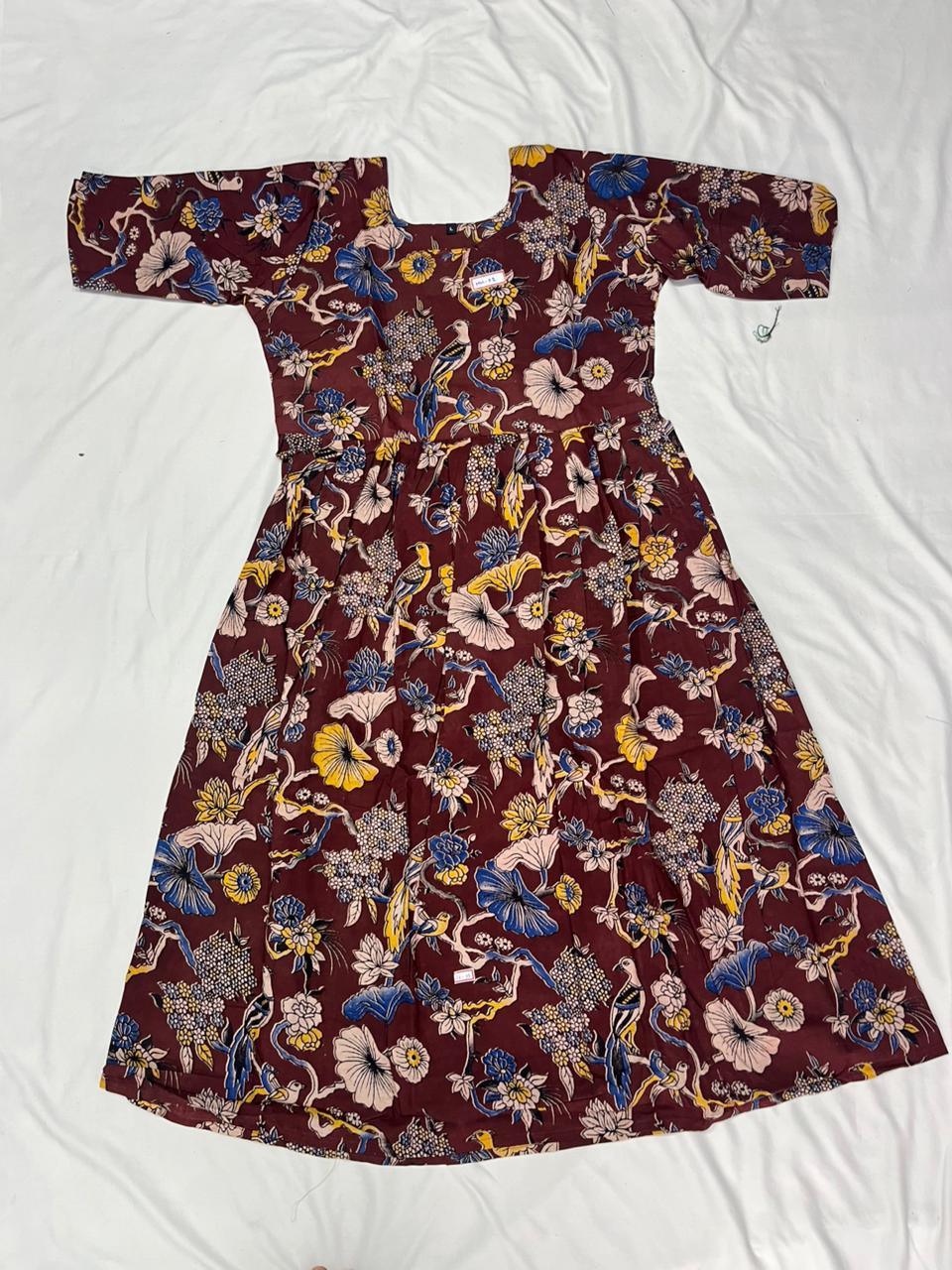 Kalamkari Design Frock – Dark Brown Colour | Handloom Ethnic Wear with Half Lining
