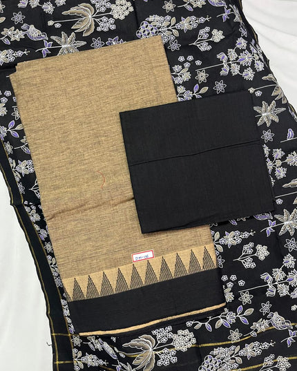 Handloom Cotton Dress Material – Black & Brown Color | Bhavana Handlooms