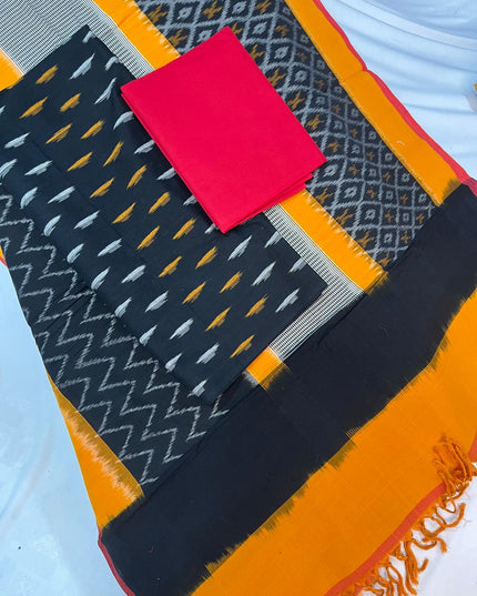 Pochampally - Ikkath Handloom Cotton Dress Material – Black & Yellow Color | Bhavana Handlooms