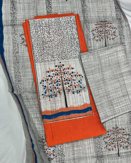 Printed Cotton Dress Material – Orange Color | Bhavana Handlooms