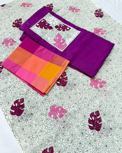 Cotton Dress Material with Dark Purple Color