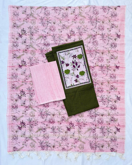 Cotton Dress Material with Green Color