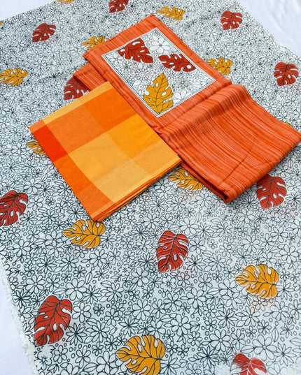 Cotton Dress Material with Orange Color