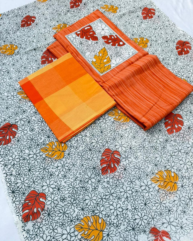 Cotton Dress Material with Orange Color