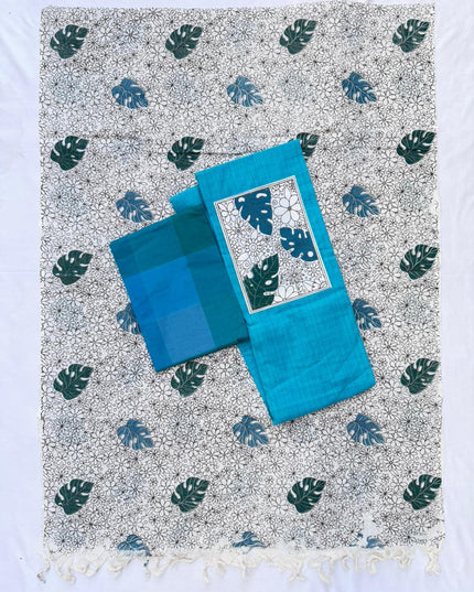 Cotton Dress Material with Sky Blue Color