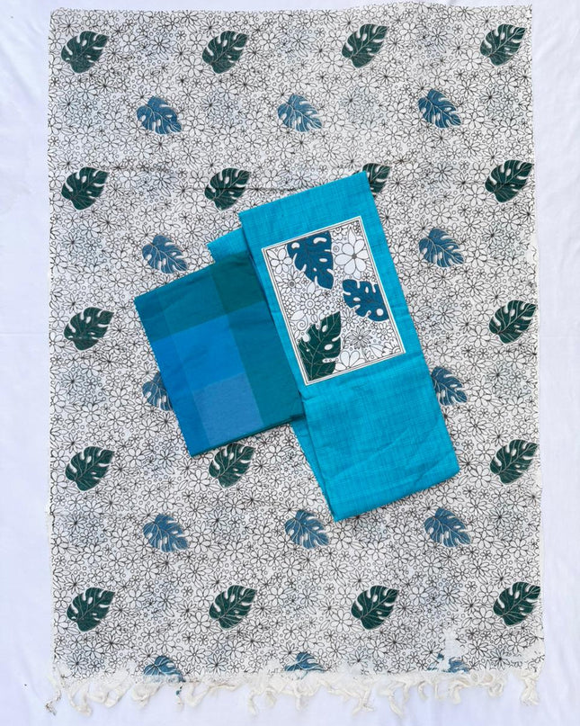 Cotton Dress Material with Sky Blue Color