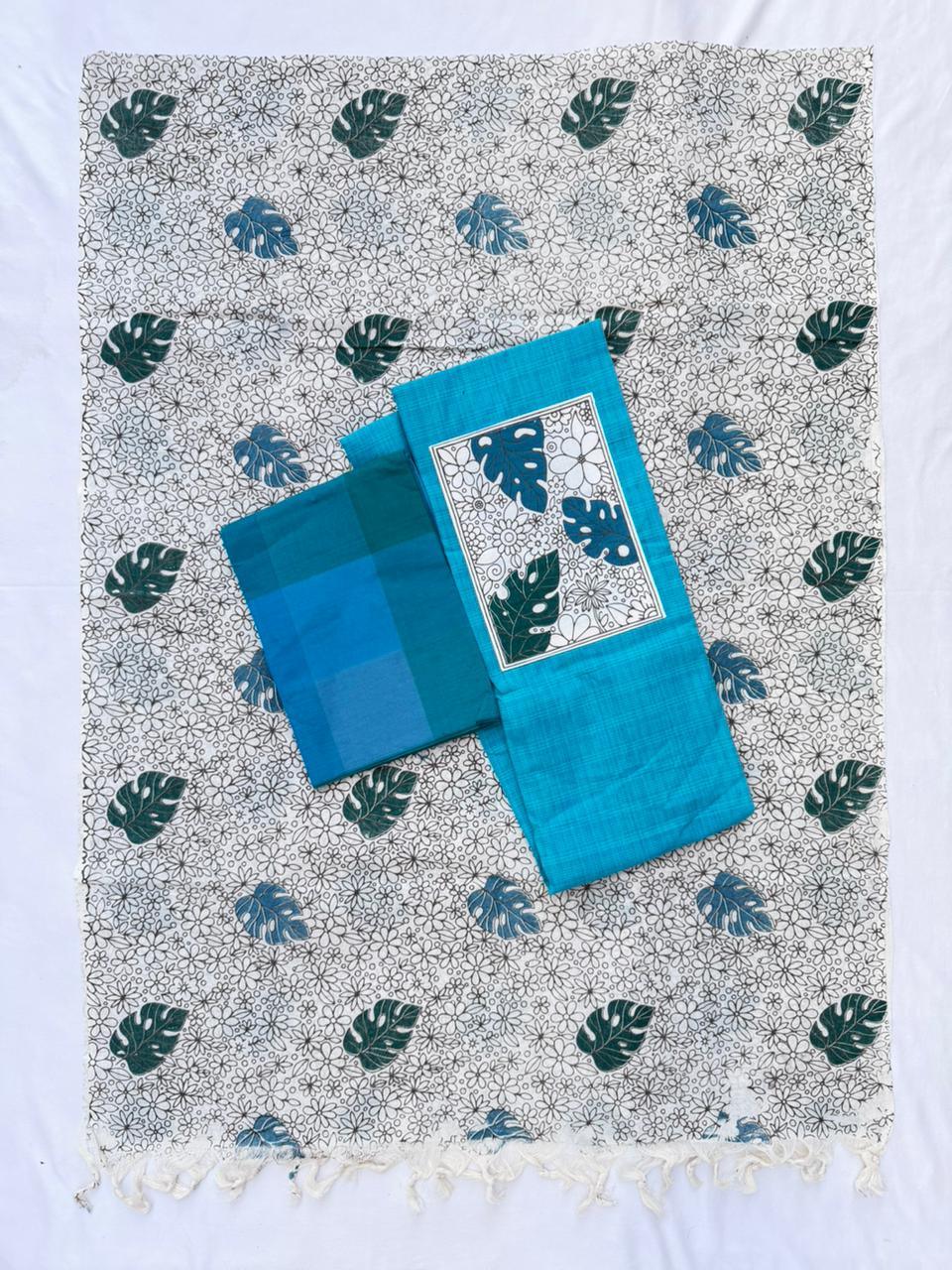 Cotton Dress Material with Sky Blue Color