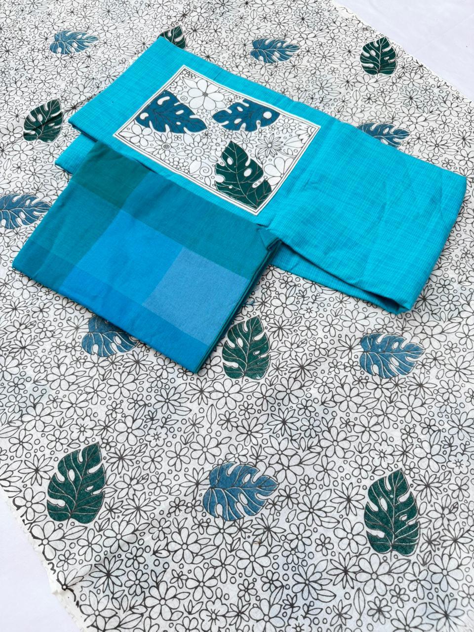 Cotton Dress Material with Sky Blue Color