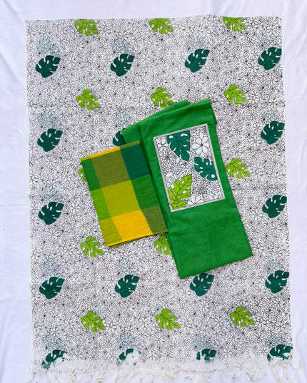 Cotton Dress Material with Green Color