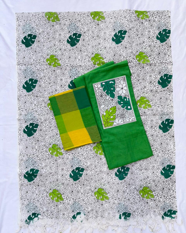 Cotton Dress Material with Green Color