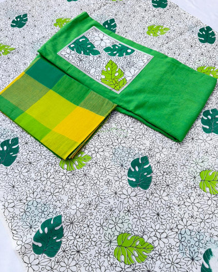 Cotton Dress Material with Green Color