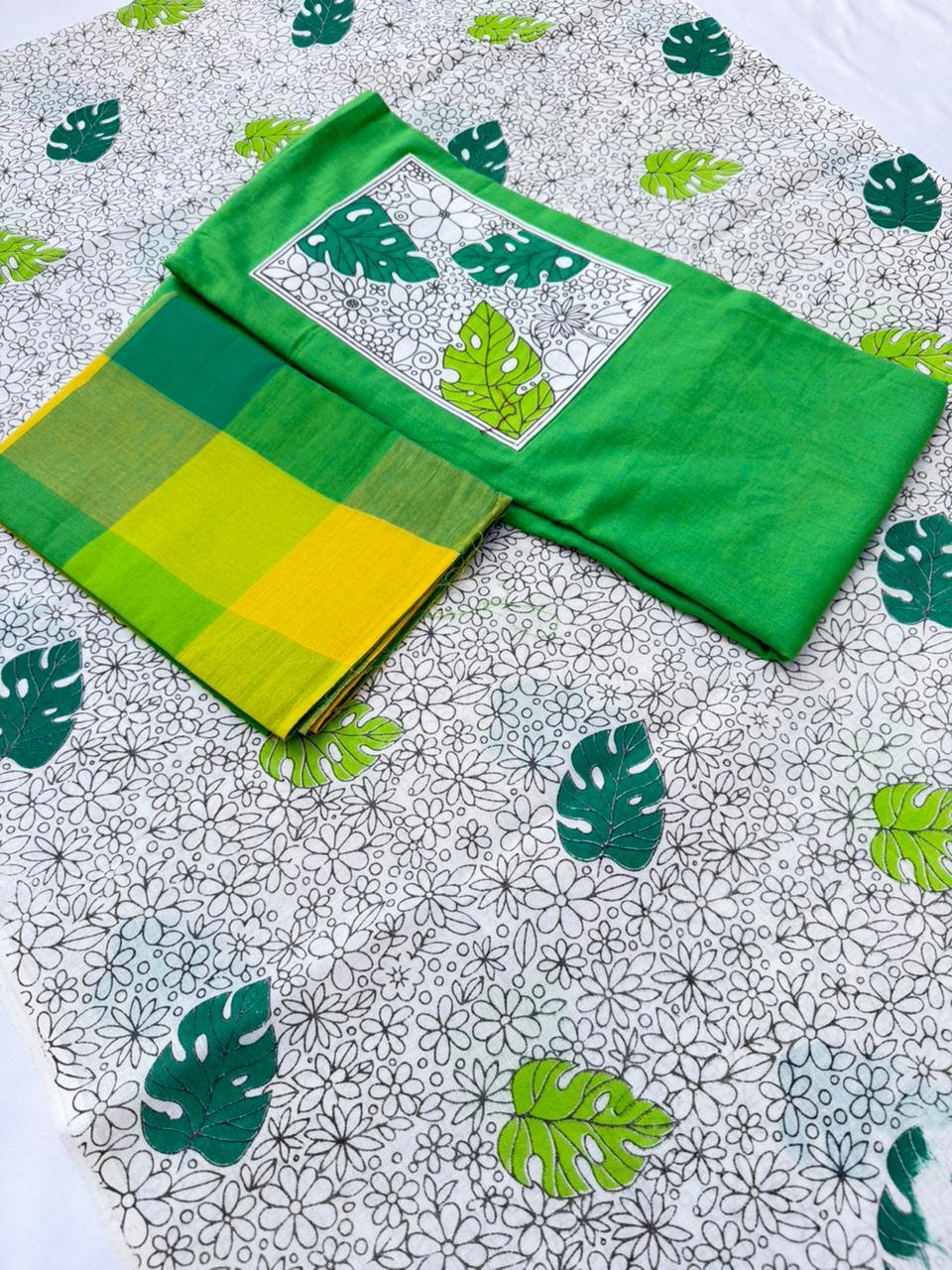 Cotton Dress Material with Green Color