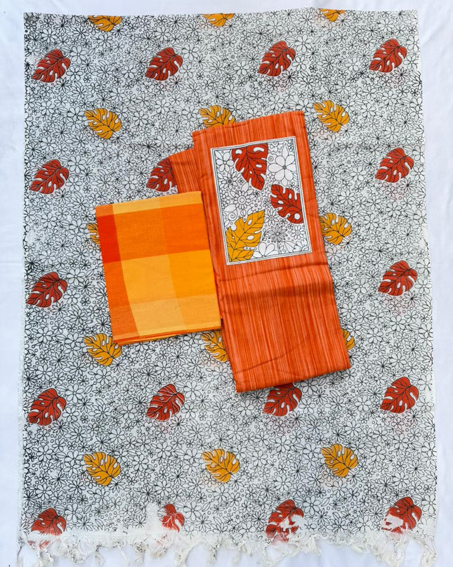 Cotton Dress Material with Orange Color