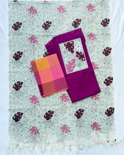 Cotton Dress Material with Rich Purple Color