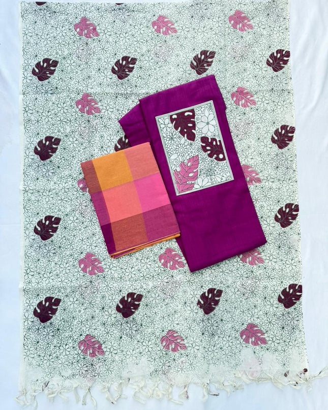 Cotton Dress Material with Rich Purple Color