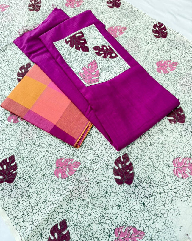 Cotton Dress Material with Rich Purple Color