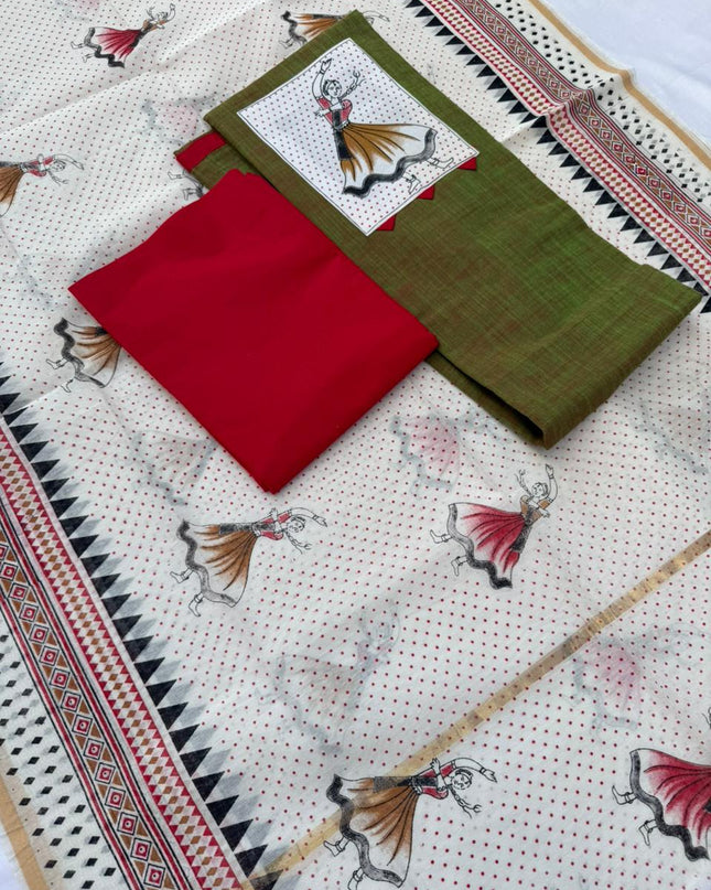 Cotton Dress Material with Green Color