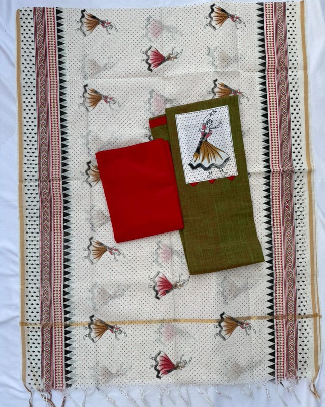 Cotton Dress Material with Green Color