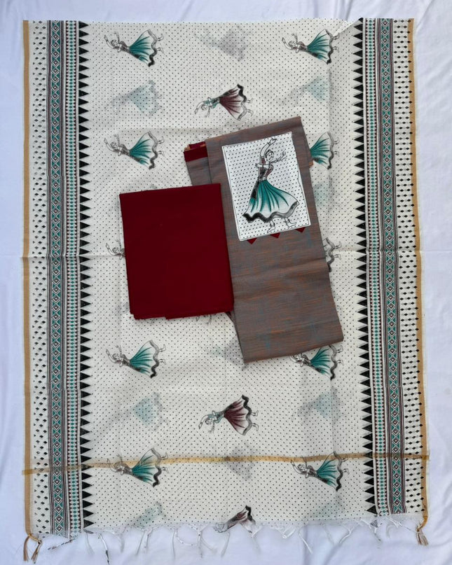 Cotton Dress Material with Gray Color