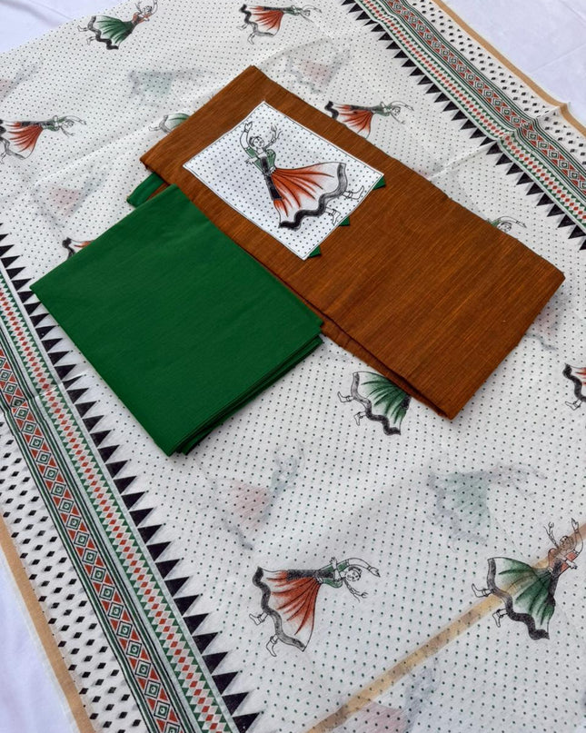 Cotton Dress Material with Brown Color