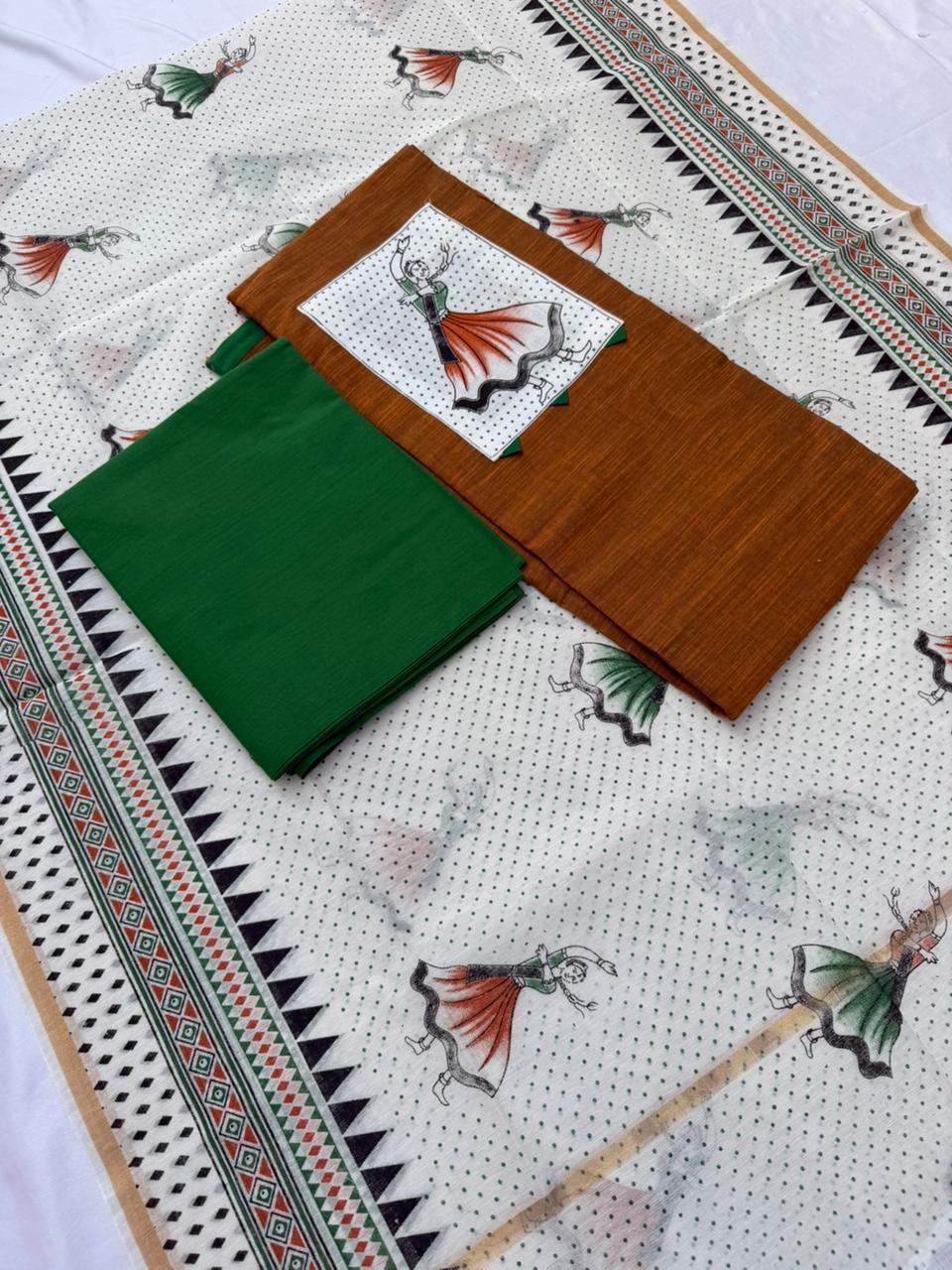Cotton Dress Material with Brown Color