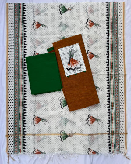 Cotton Dress Material with Brown Color