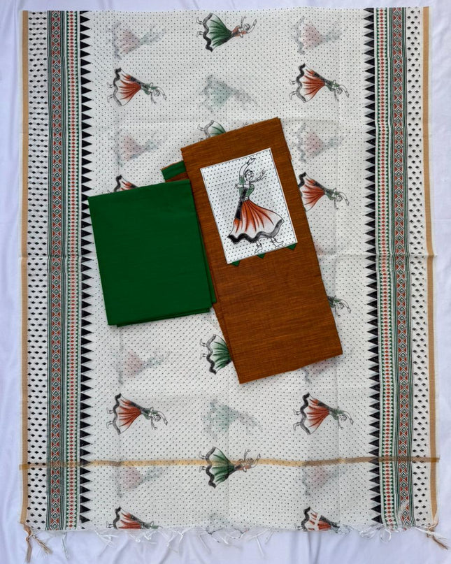 Cotton Dress Material with Brown Color