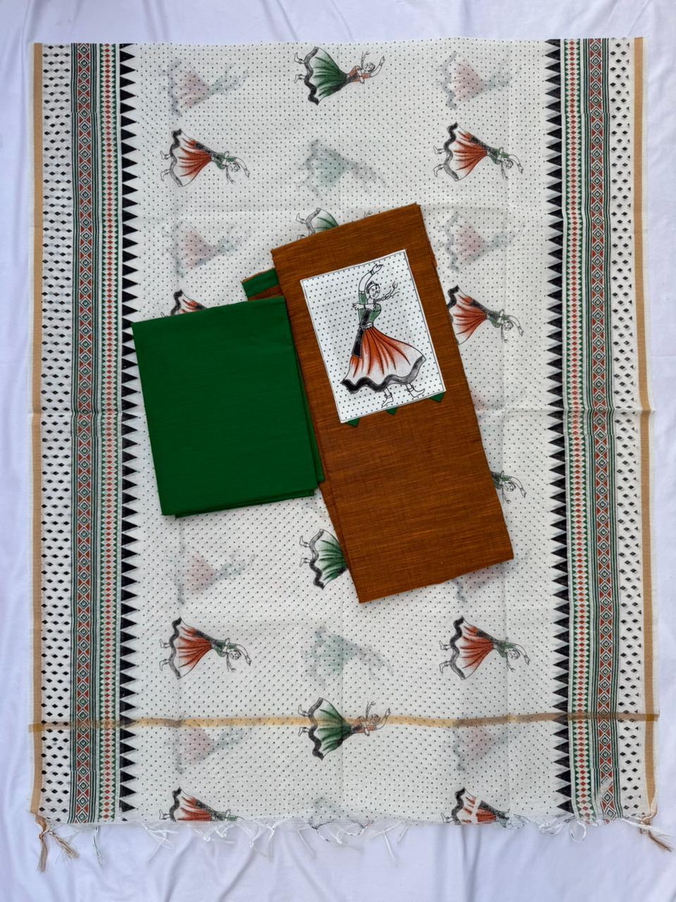 Cotton Dress Material with Brown Color