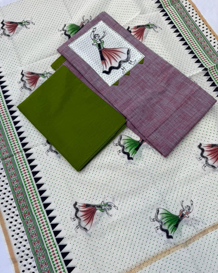 Cotton Dress Material with Purple Gray Color