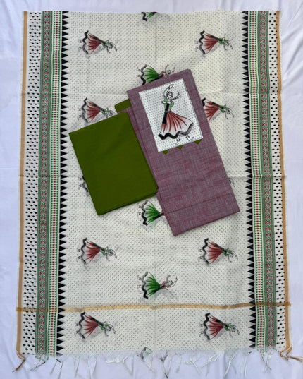 Cotton Dress Material with Purple Gray Color