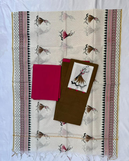 Cotton Dress Material with Green and Brown Double View Color