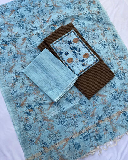 Cotton Dress Material with Brown Color