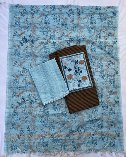 Cotton Dress Material with Brown Color