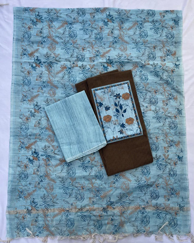 Cotton Dress Material with Brown Color