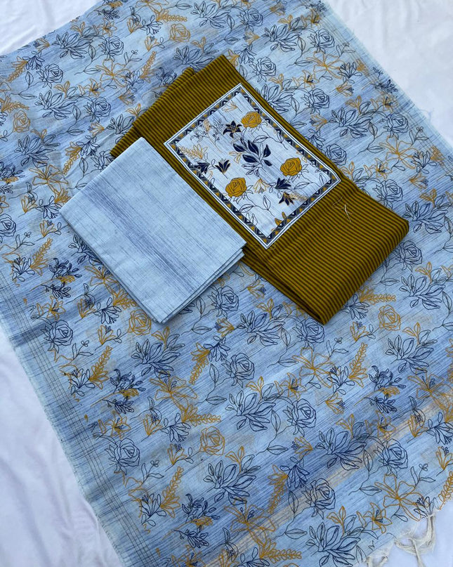 Cotton Dress Material with Yellow Color