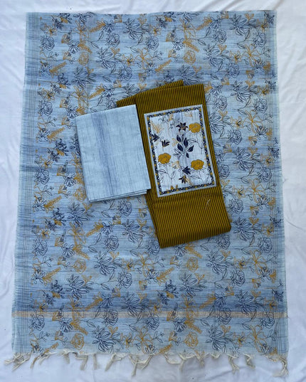 Cotton Dress Material with Yellow Color