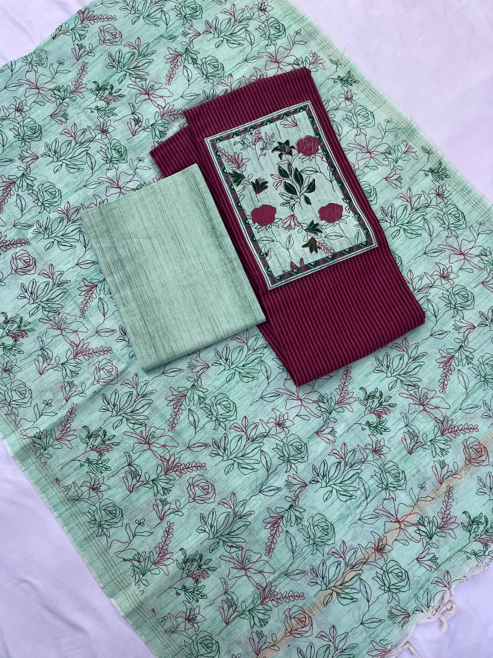 Cotton Dress Material with Pink Color