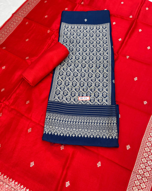 Blue Chanderi Silk Dress Material – Royal Look with Silver Zari & Soft Shine