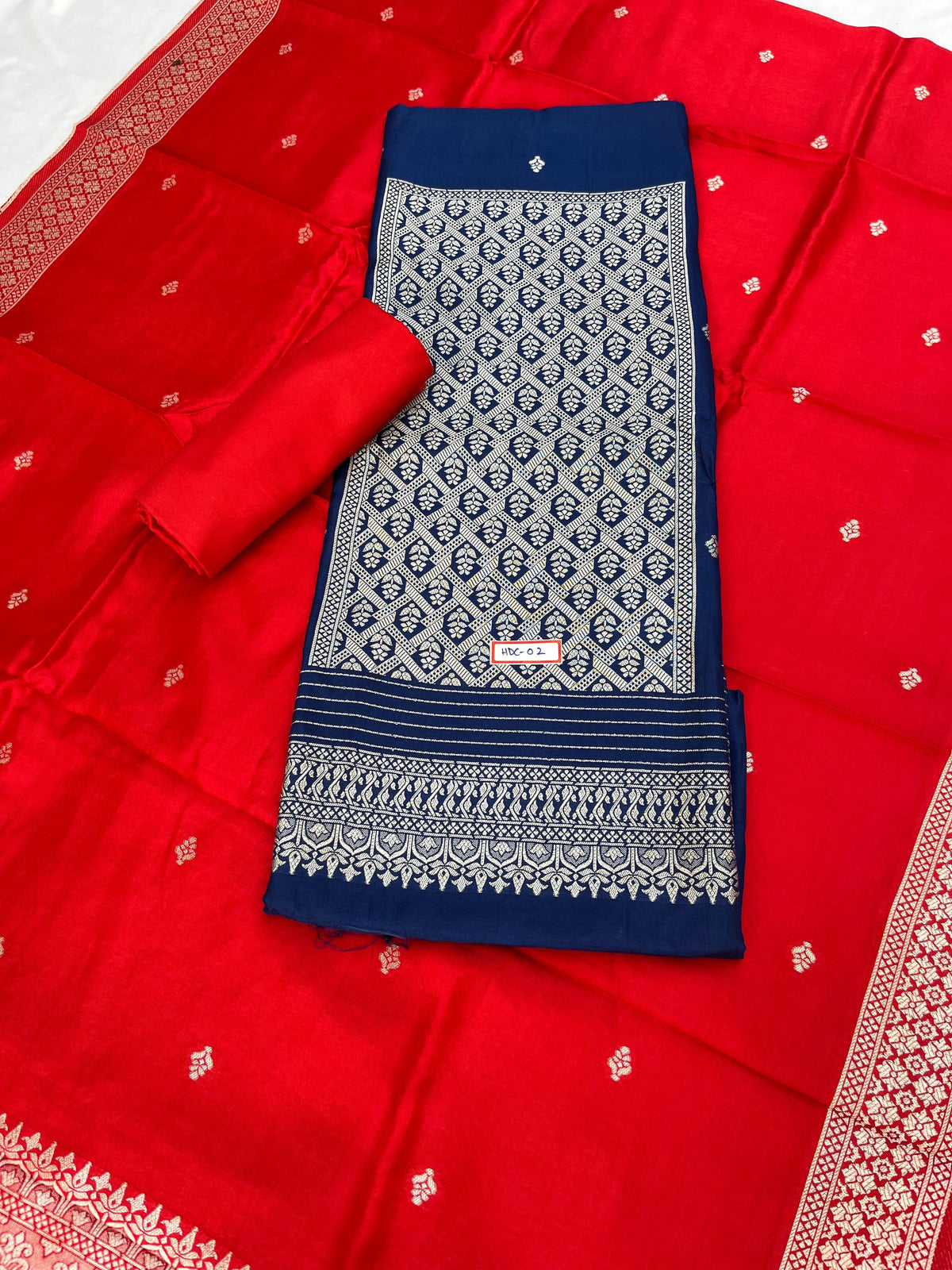 Blue Chanderi Silk Dress Material – Royal Look with Silver Zari & Soft Shine
