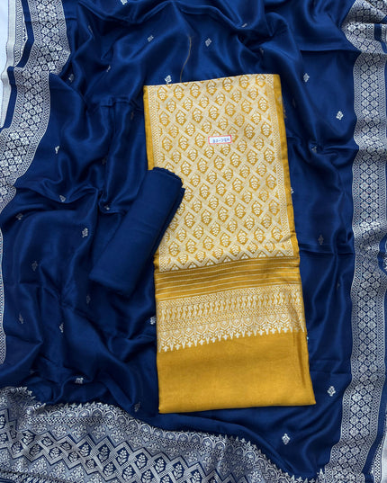 Yellow Chanderi Silk Dress Material – Royal Look with Silver Zari & Soft Shine