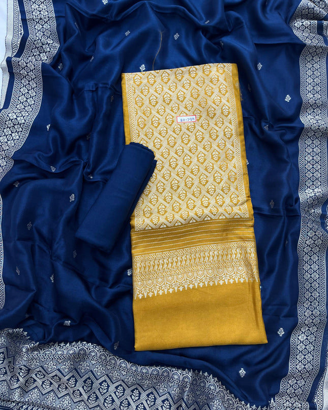 Yellow Chanderi Silk Dress Material – Royal Look with Silver Zari & Soft Shine