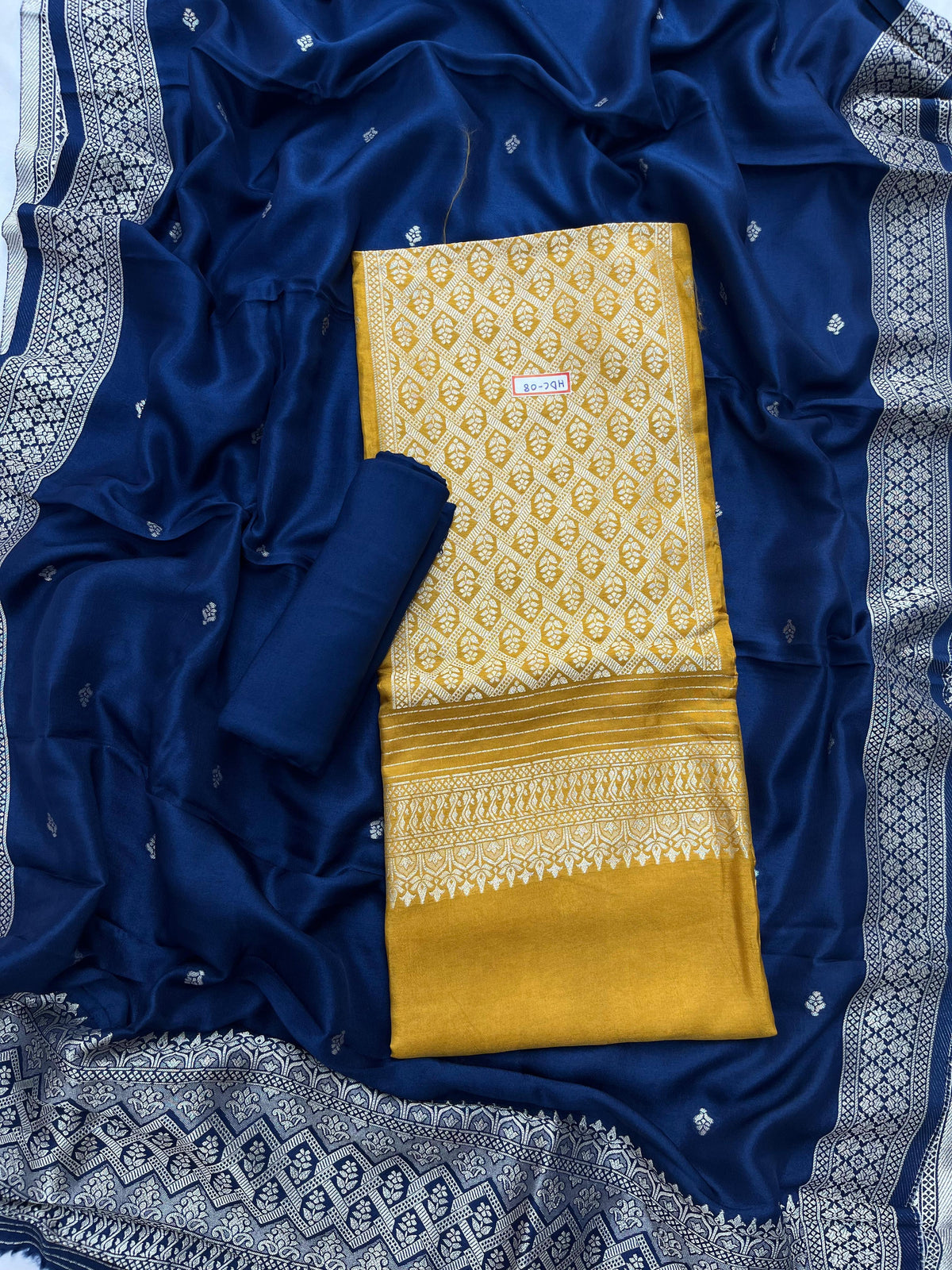 Yellow Chanderi Silk Dress Material – Royal Look with Silver Zari & Soft Shine