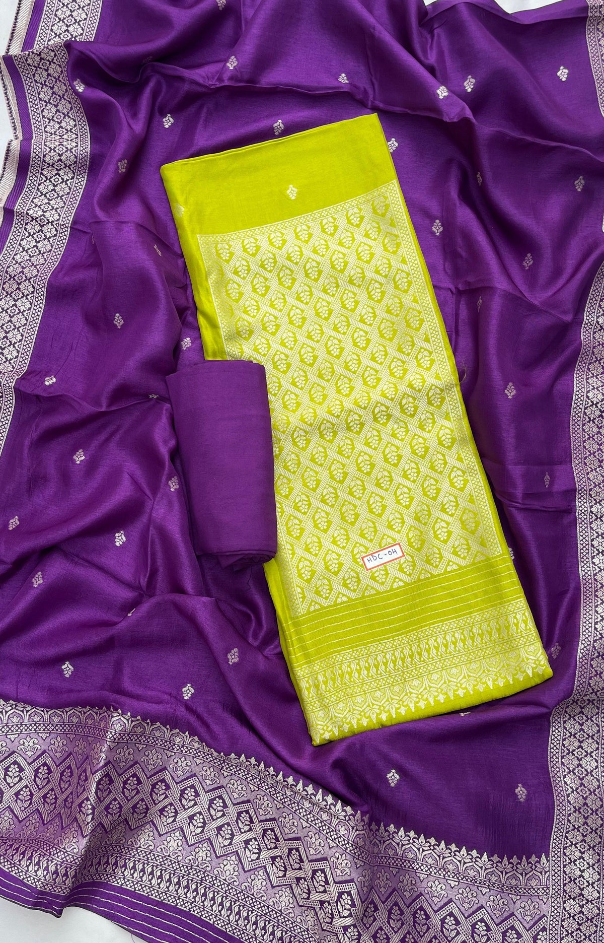 Parrot Green Chanderi Silk Dress Material – Royal Look with Silver Zari & Soft Shine