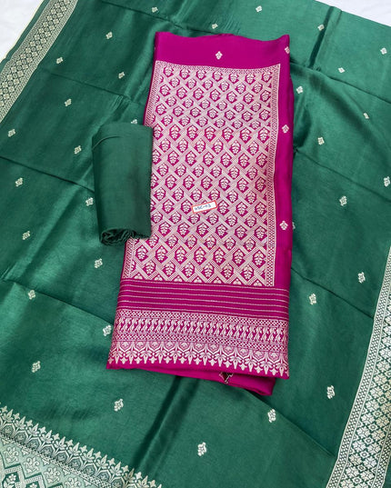 Pink Chanderi Silk Dress Material – Royal Look with Silver Zari & Soft Shine