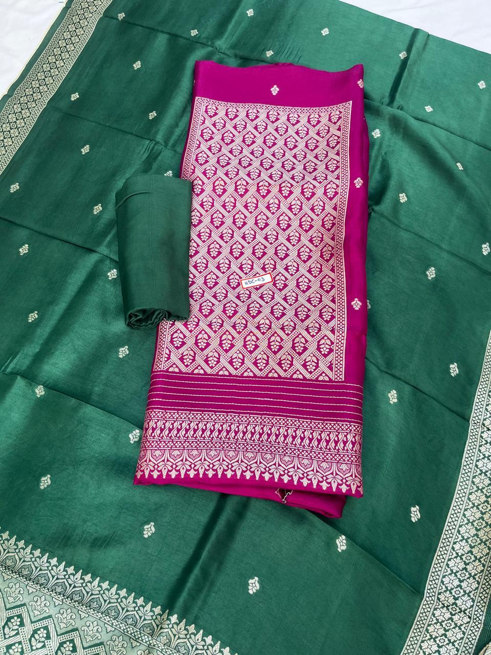 Pink Chanderi Silk Dress Material – Royal Look with Silver Zari & Soft Shine