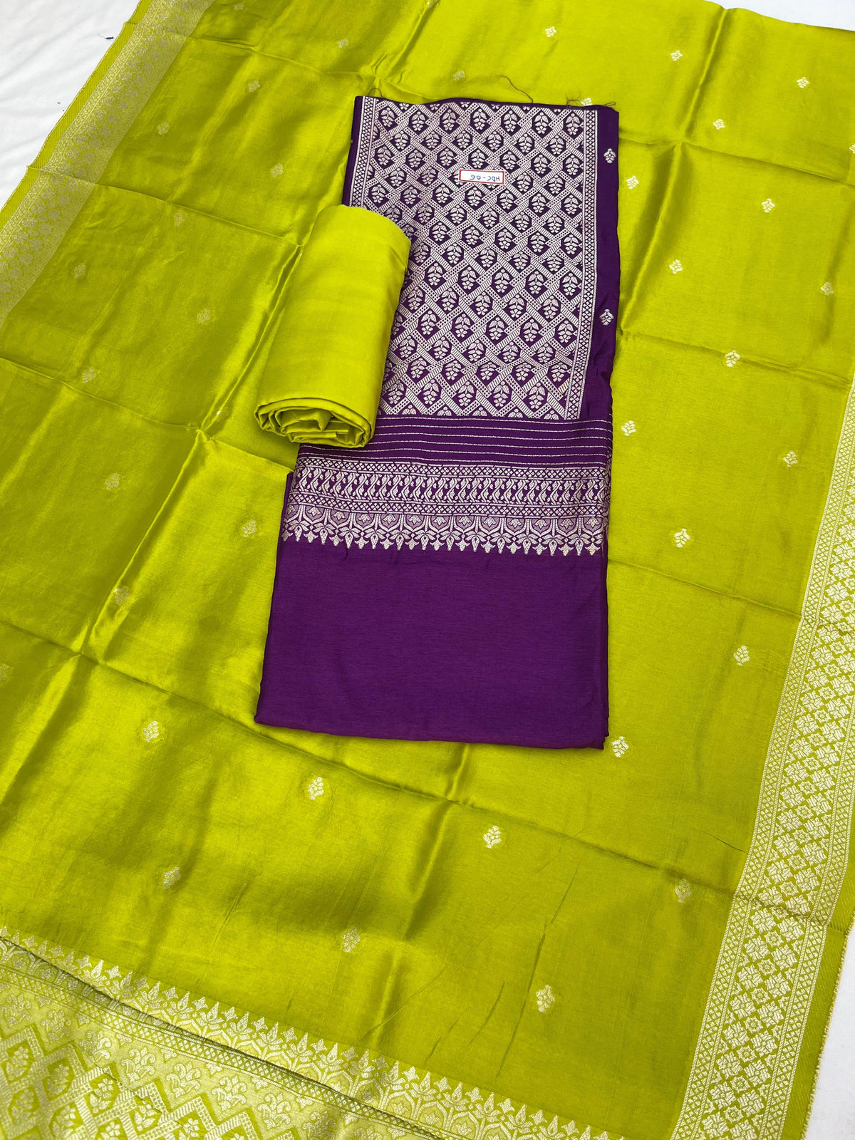 Violet Chanderi Silk Dress Material – Royal Look with Silver Zari & Soft Shine