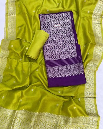 Violet Chanderi Silk Dress Material – Royal Look with Silver Zari & Soft Shine