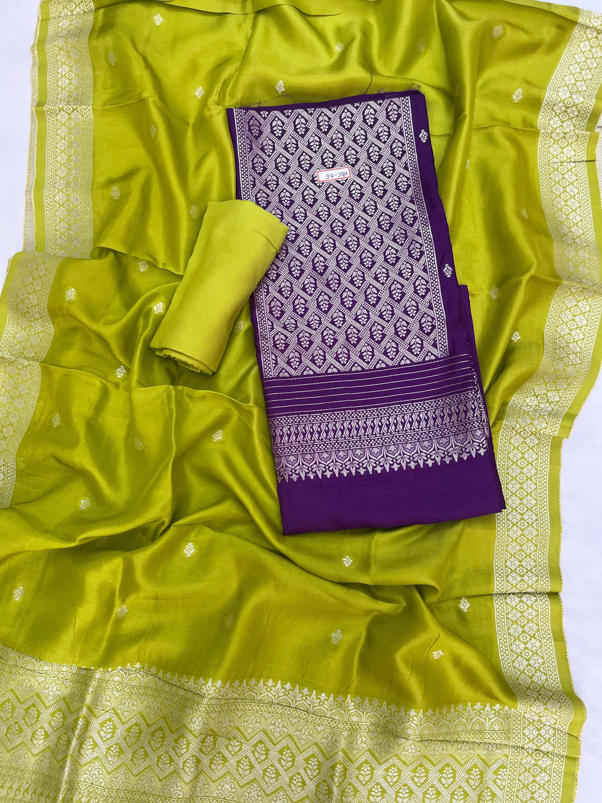Violet Chanderi Silk Dress Material – Royal Look with Silver Zari & Soft Shine