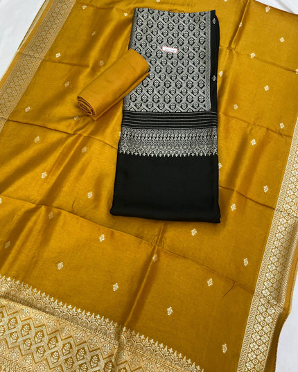Black Chanderi Silk Dress Material – Royal Look with Silver Zari & Soft Shine