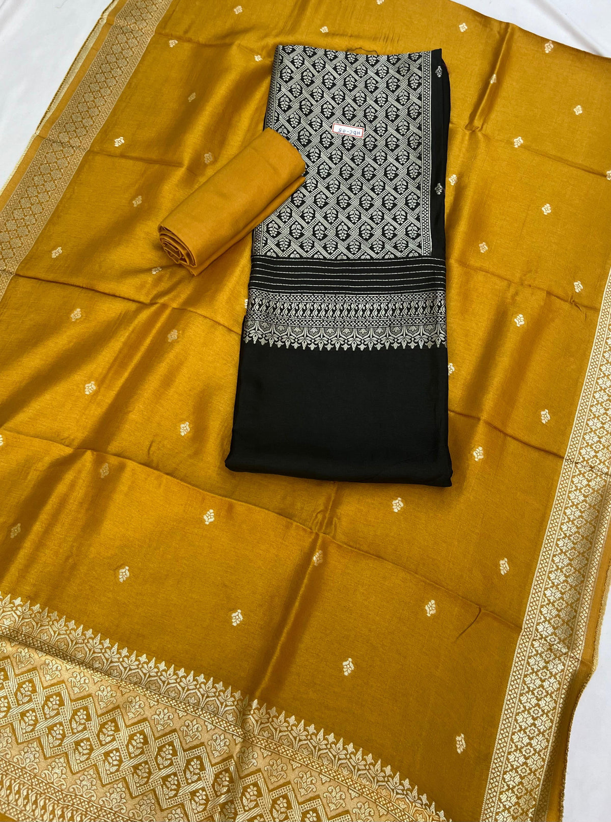 Black Chanderi Silk Dress Material – Royal Look with Silver Zari & Soft Shine